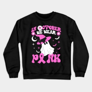 Wear Pink Breast Cancer Warrior Ghost Halloween Crewneck Sweatshirt